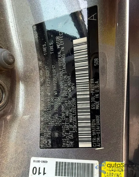 2018 Toyota Sienna Le 8-Passenger z USA, uszkodzony, nr VIN 5TDKZ3DC1JS925096